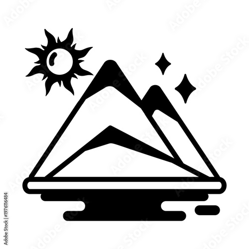 A glyph style icon showing mountain sunrise