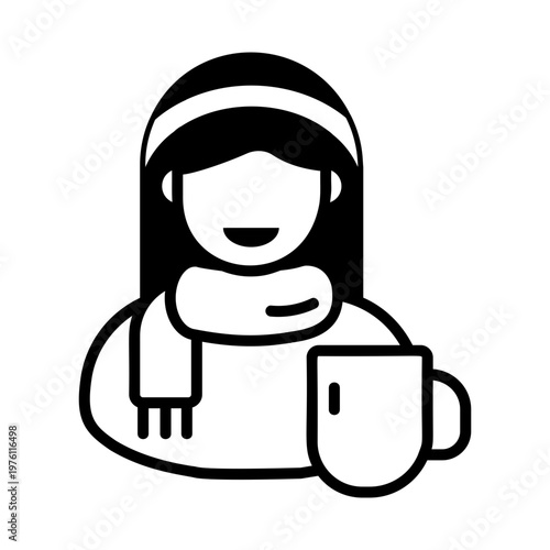 A glyph style icon showing a winter girl