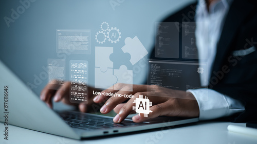 Obraz na plátne Low-code no-code platform with ai assistance for business