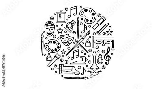 Decorative classic arts icons composition creative culture symbols vector illustration