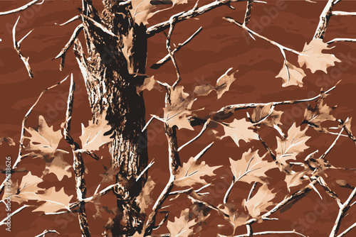 Hunting camouflage modern pattern, vector military print. real tree forest camouflage seamless pattern. Forest leaves vector camouflage background