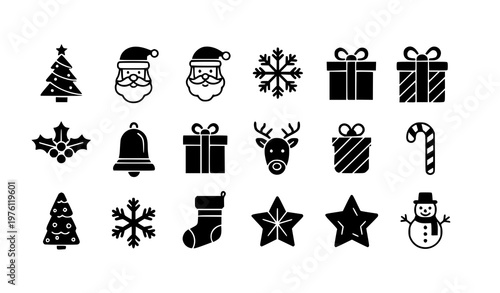 Christmas glyph icon set holiday symbols black vector illustration collection