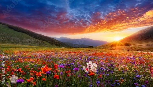 Vibrant Meadow Flowers Under A Vibrant Sky