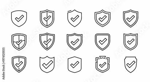 A collection of shield icons with checkmarks inside