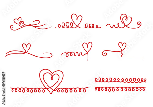 Red heart line art decorations for Valentines Day and love themed designs