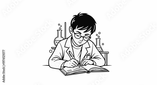 A child scientist intently records observations in a notebook