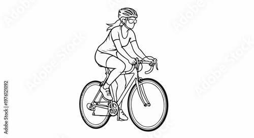 Woman in helmet and glasses cycling on a road bike