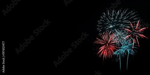 Red and Blue Fireworks on Black background
