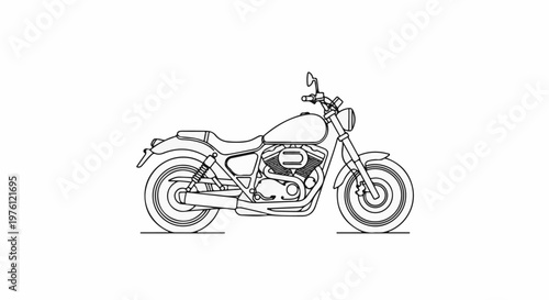 Line art drawing of a vintage style motorcycle on a white background