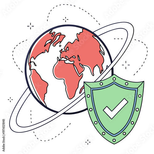 Global digital security shield protecting planet earth from cyber threats and ensuring safe online communication and data privacy worldwide.