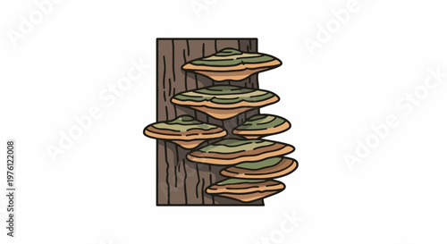 Tree trunk with layered bracket fungi growing upwards