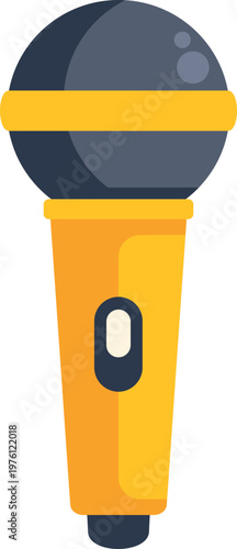 Yellow microphone with black head and oval button for sound capture