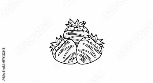 A simple, stylized illustration of three strawberries in a cluster, outlined in black