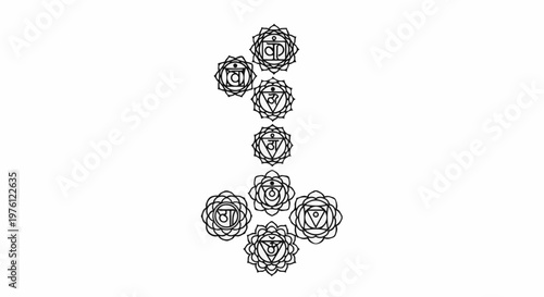 Stylized spiritual symbols arranged in a vertical line and cluster