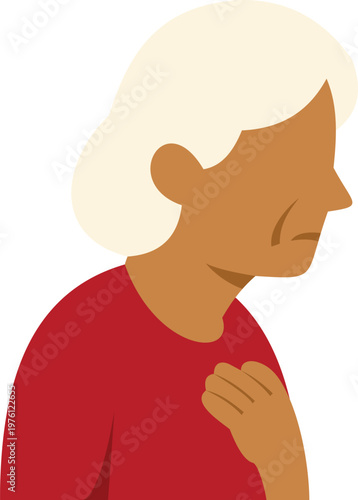Senior woman suffering from chest pain, clutching her chest