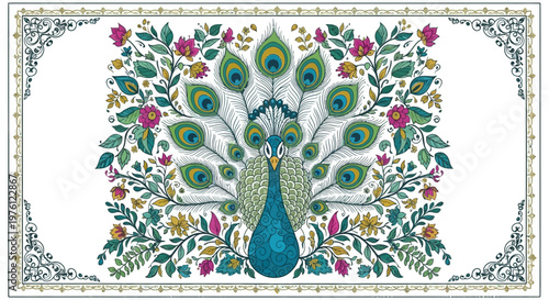 Colorful Peacock Bird Display Plumage.