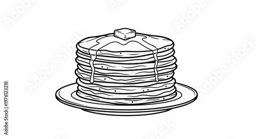 Stacked pancakes with syrup and butter on a plate