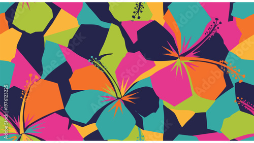 Vibrant Tropical Floral Pattern Design - Summer Beach Resort Fabric Print