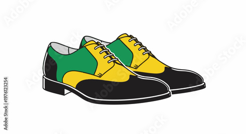 Two colored dress shoes with black soles and white laces