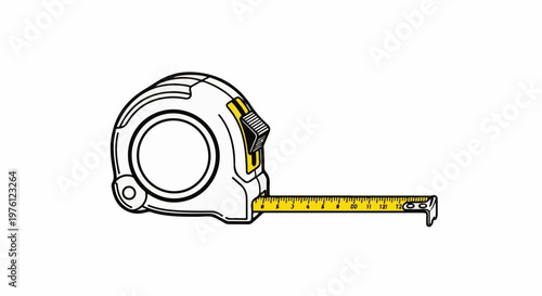A simple, line-drawn illustration of a yellow and white tape measure