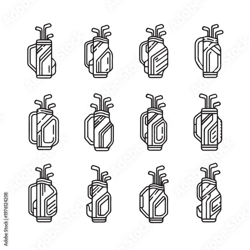 Golf Bags Collection Flat Line Icons Set Sports Equipment Illustration Clean Vector Graphics