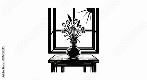 Bouquet of flowers in a vase on a table by the window