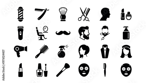 Black icons for beauty and barber shop.