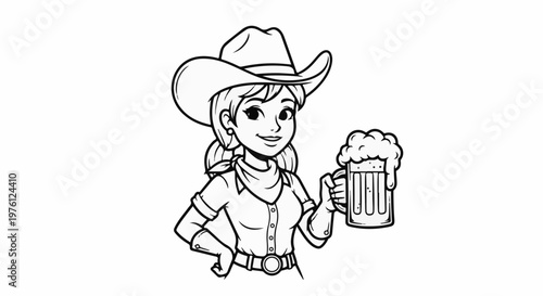 Cartoon cowgirl holding a frothy mug of beer