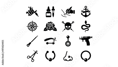 Collection of various tattoo and piercing symbols.