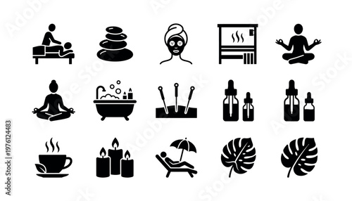Black icons for spa and wellness center.