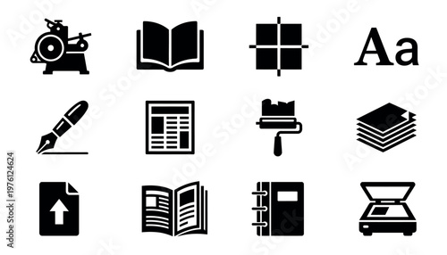 Black icons related to writing and editing.
