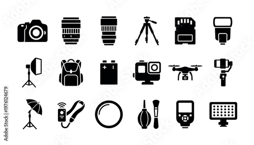 Collection of photography and filming equipment icons.