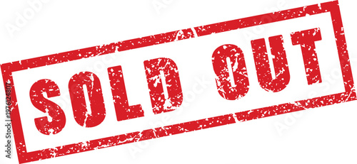 Fotografi Sold out rubber stamp with red grunge texture