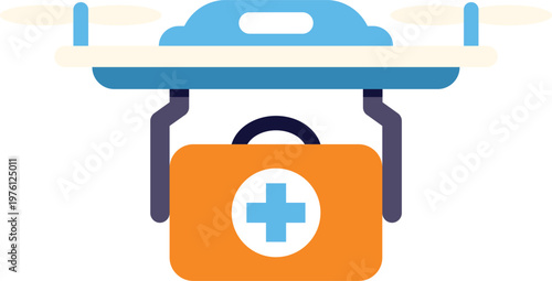 Drone delivering a first aid kit, symbolizing emergency healthcare and technology