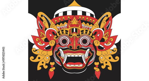 Balinese Barong mask closeup view.