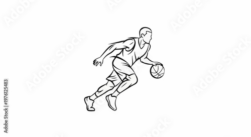 Stylized sketch of a person dribbling a basketball in motion
