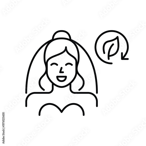 Bride, leaf and renew arrow. Sustainable marriage celebration. Pixel perfect, editable stroke vector icon