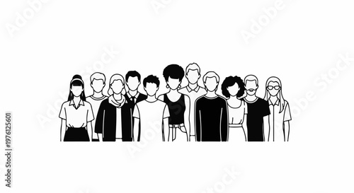 Diverse group of people depicted in a minimalist line art style