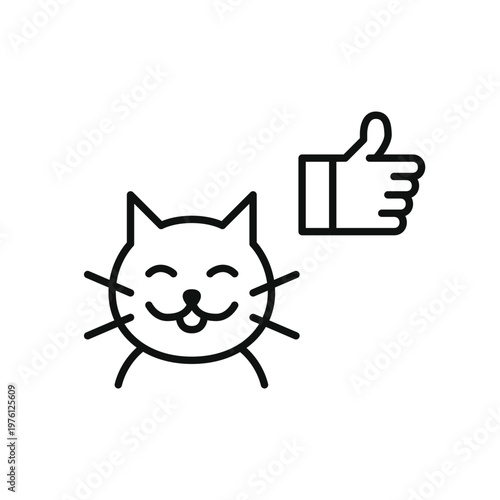 Cat and like symbol. Pet approval and care, animal affection feedback. Pixel perfect, editable stroke vector icon