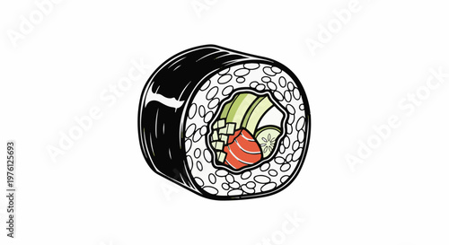 Close-up illustration of a single, flavorful sushi roll filled with fresh ingredients