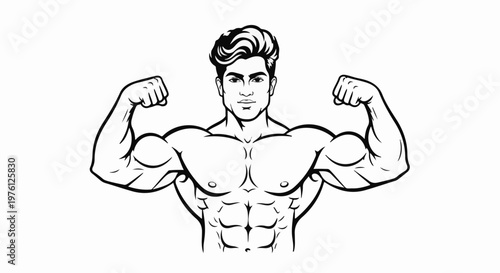 Muscular man flexing arms, displaying a toned physique and defined abs