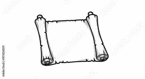 Ancient scroll unrolled, with torn edges and rolled ends, ready for writing