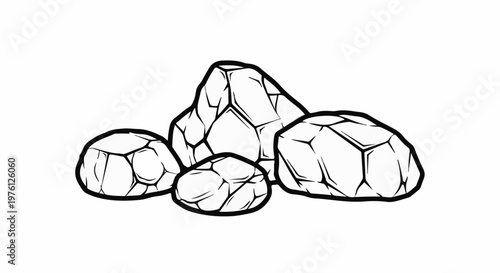 A cluster of irregularly shaped, rough stones with faceted surfaces is depicted