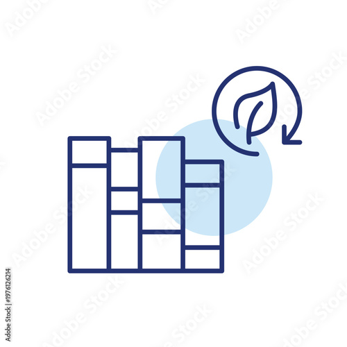 Stack of books, leaf and renew arrow. Sustainable e-books for learning and leisure. Pixel perfect, editable stroke vector icon