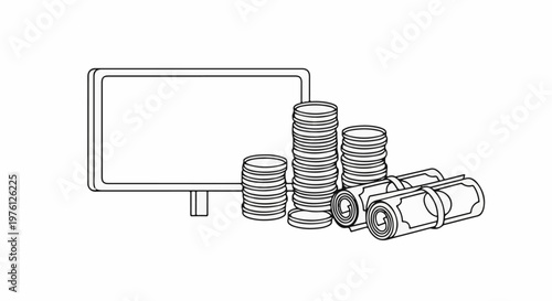 Screen with stacks of coins and rolled banknotes