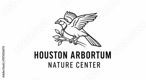 Line art bird perched on a branch above bold text reading nature center