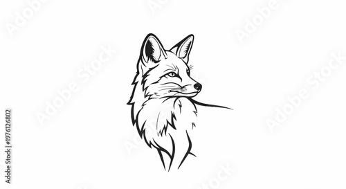 Stylized black and white illustration of a fox with sharp features and bushy tail