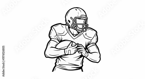 Line art of an American football player holding a ball, ready to play