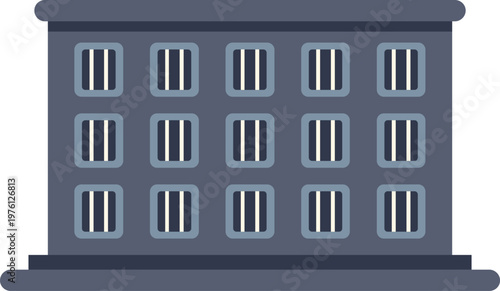 Prison building with barred windows communicating concepts of justice and crime