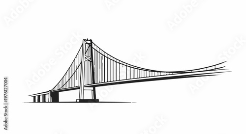 Stylized illustration of a suspension bridge in black ink on white